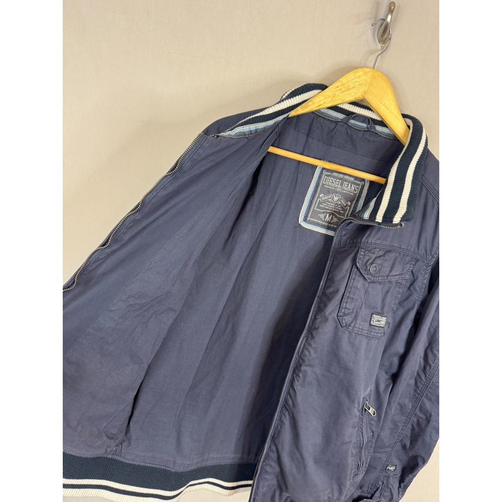 Diesel Jeans Navy Blue Cotton Bomber Jacket Mens Medium Full Zip Utility Coat - Picture 8 of 12